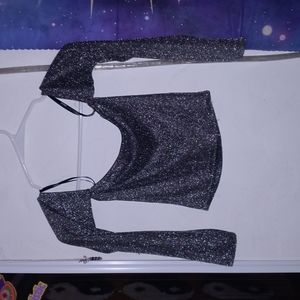 Sparkly off shoulder longsleeve crop top